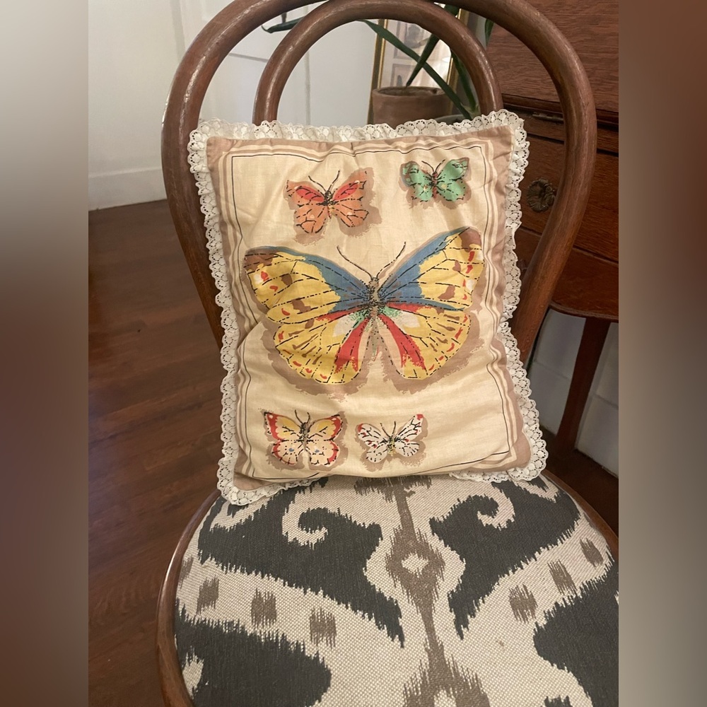 Small vintage butterfly pillow with trim